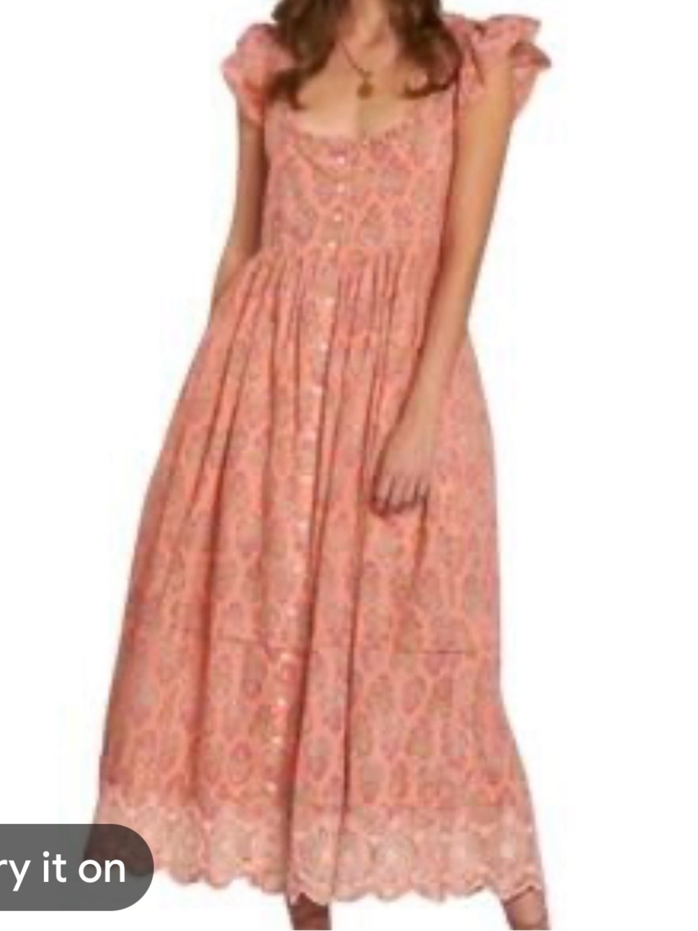 Peach Floral Maxi Dress with Ruffled Cap Sleeves